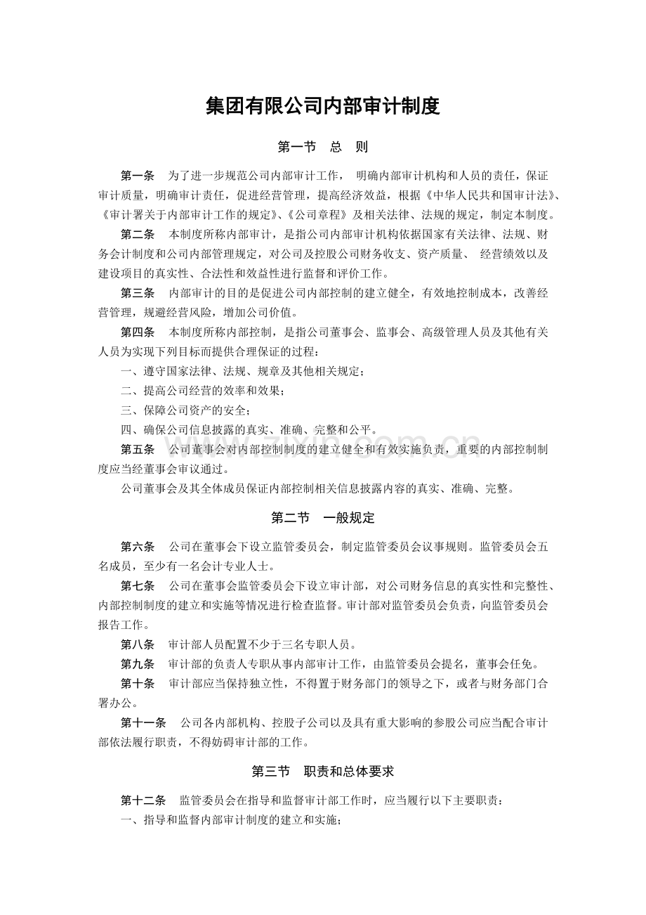 集团有限公司内部审计制度模版.docx_第1页