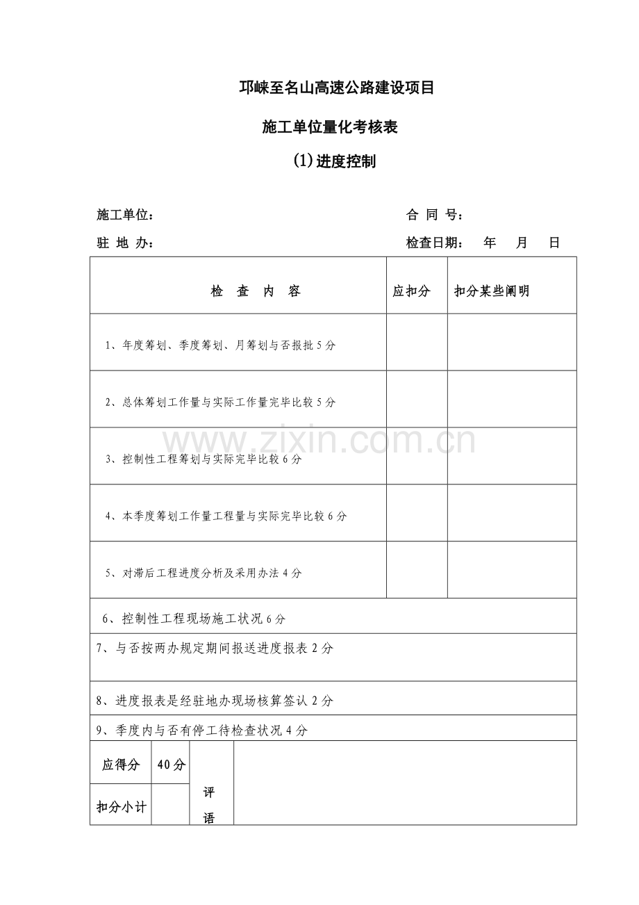 公路综合项目工程综合项目考核表综合项目施工单位.doc_第1页