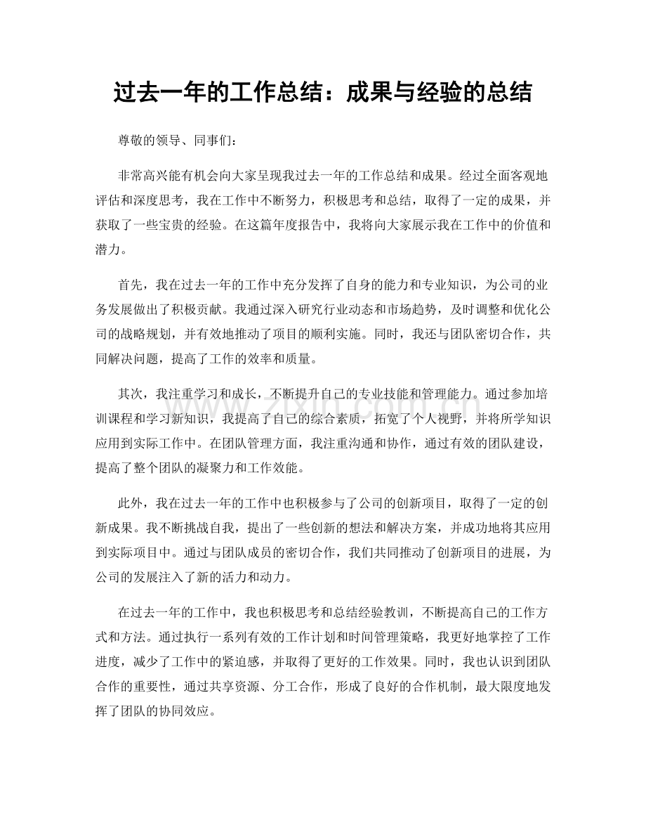 过去一年的工作总结：成果与经验的总结.docx_第1页