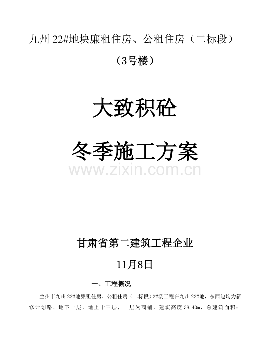 大体积混凝土冬季综合标准施工专业方案.doc_第1页