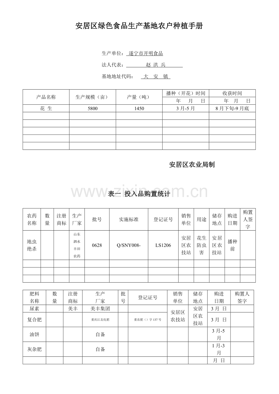 安居区绿色食品生产基地农户种植手册模板.doc_第1页