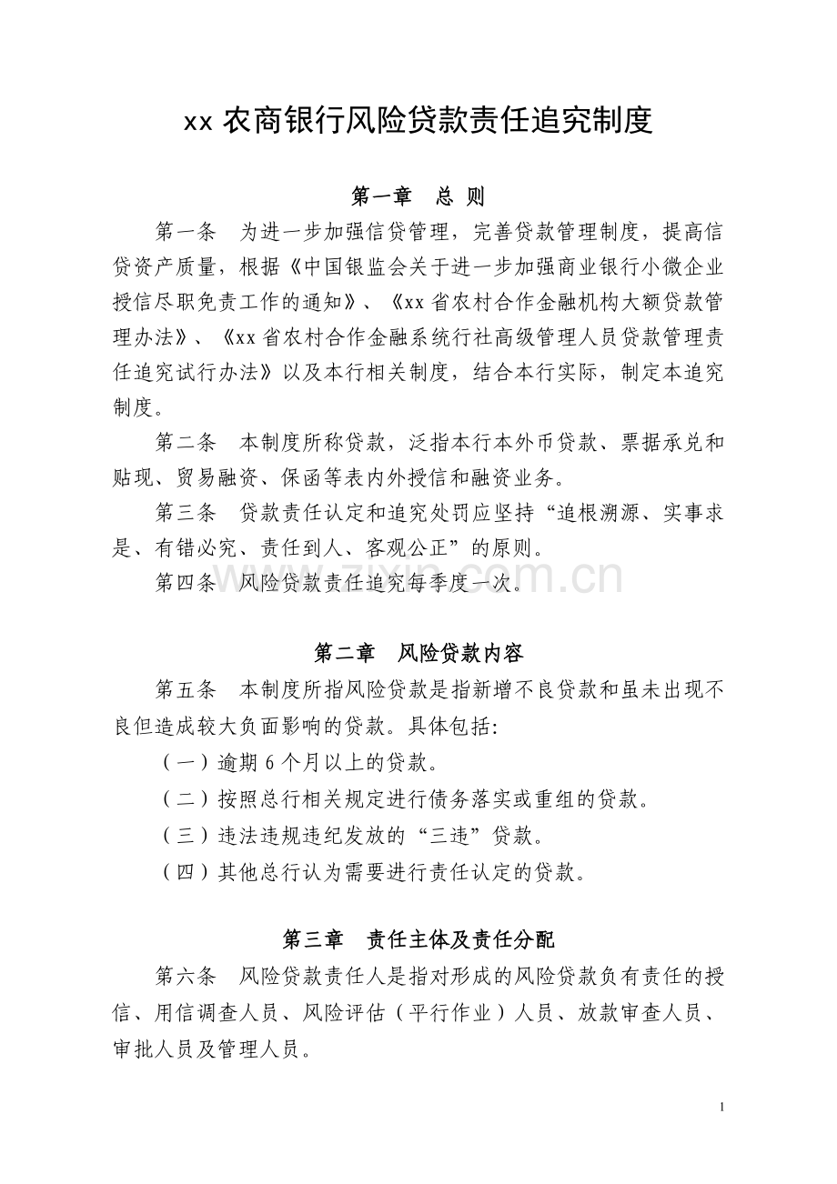农商银行风险贷款责任追究制度模版.doc_第1页