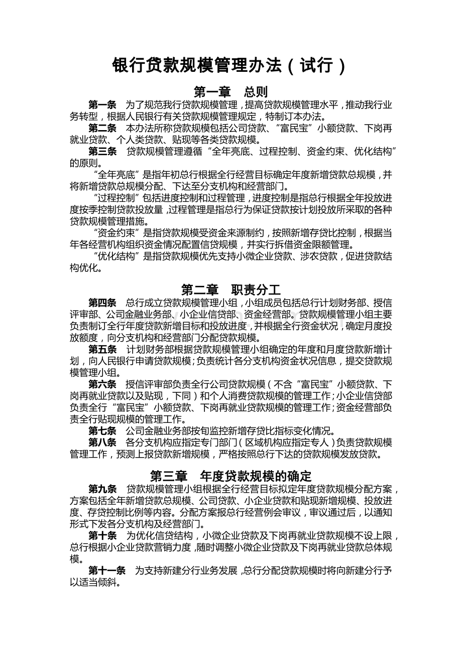 银行贷款规模管理办法(试行)模版.docx_第1页