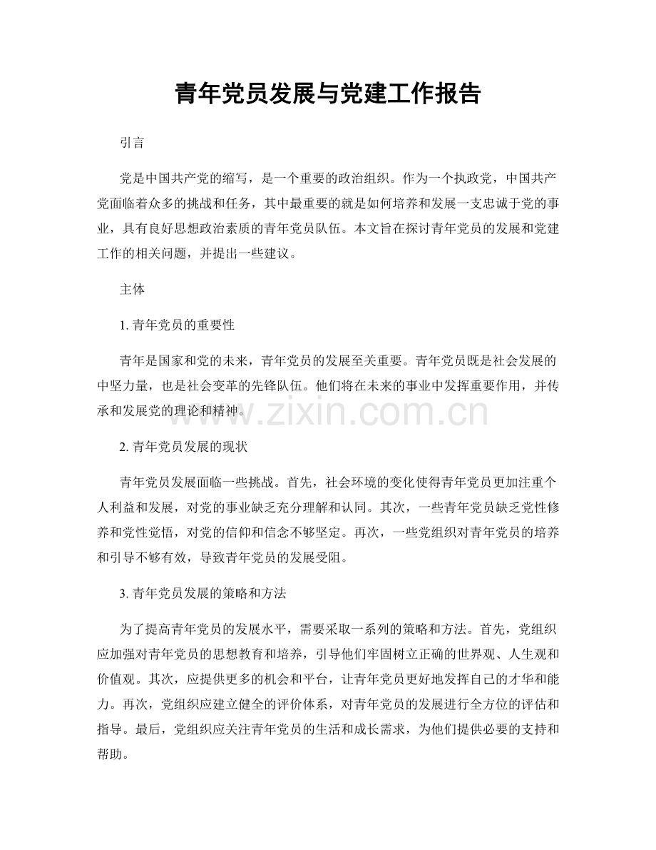 青年党员发展与党建工作报告.docx_第1页