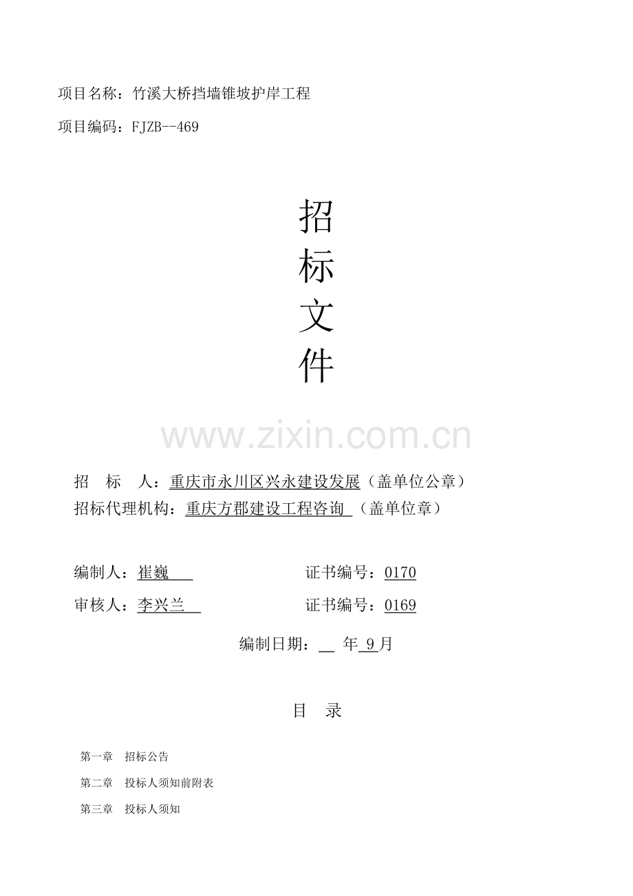 大桥挡墙锥坡护岸工程招标文件模板.doc_第1页