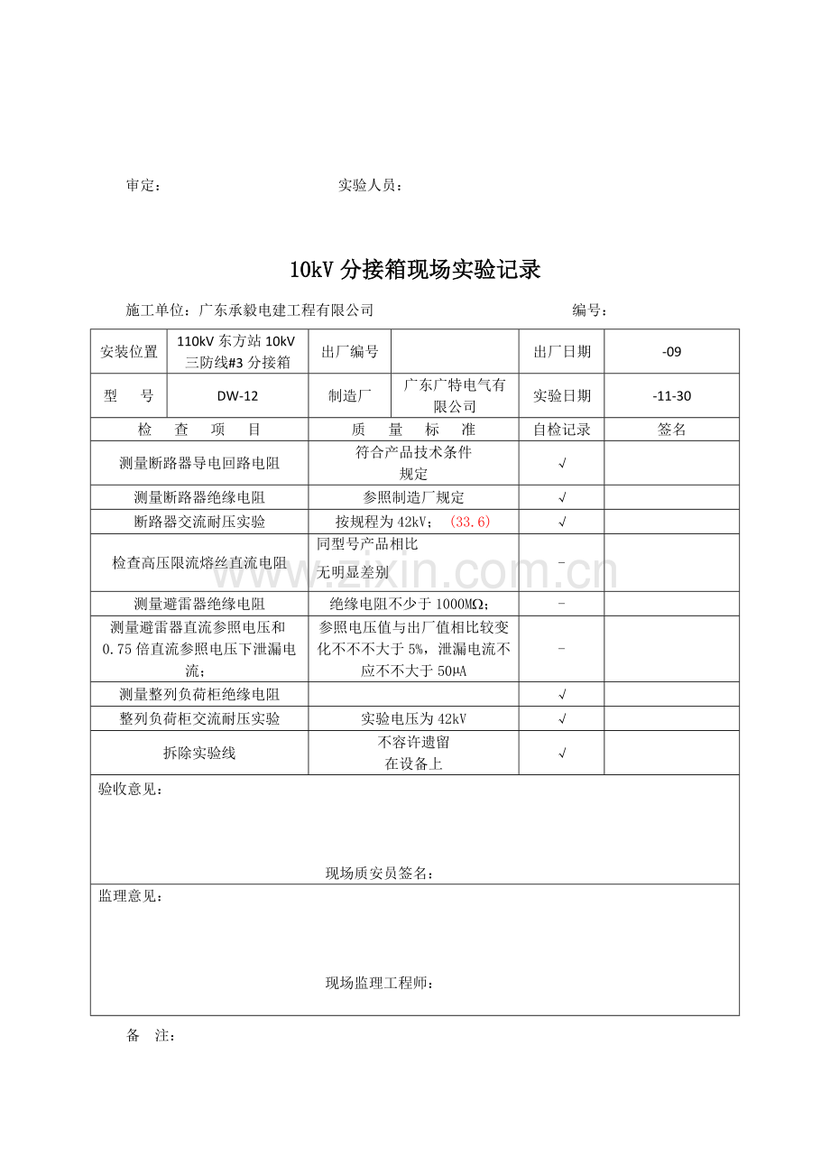 110kV东方站新出10kV三防线和110kV东方站10kV军区线网架完善综合项目工程试验记录.doc_第2页