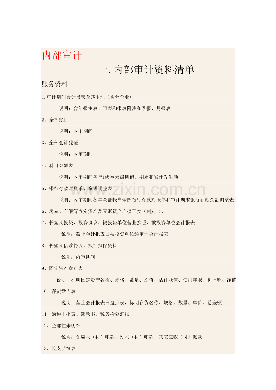 各项审计基础报告需要的资料清单.doc_第1页