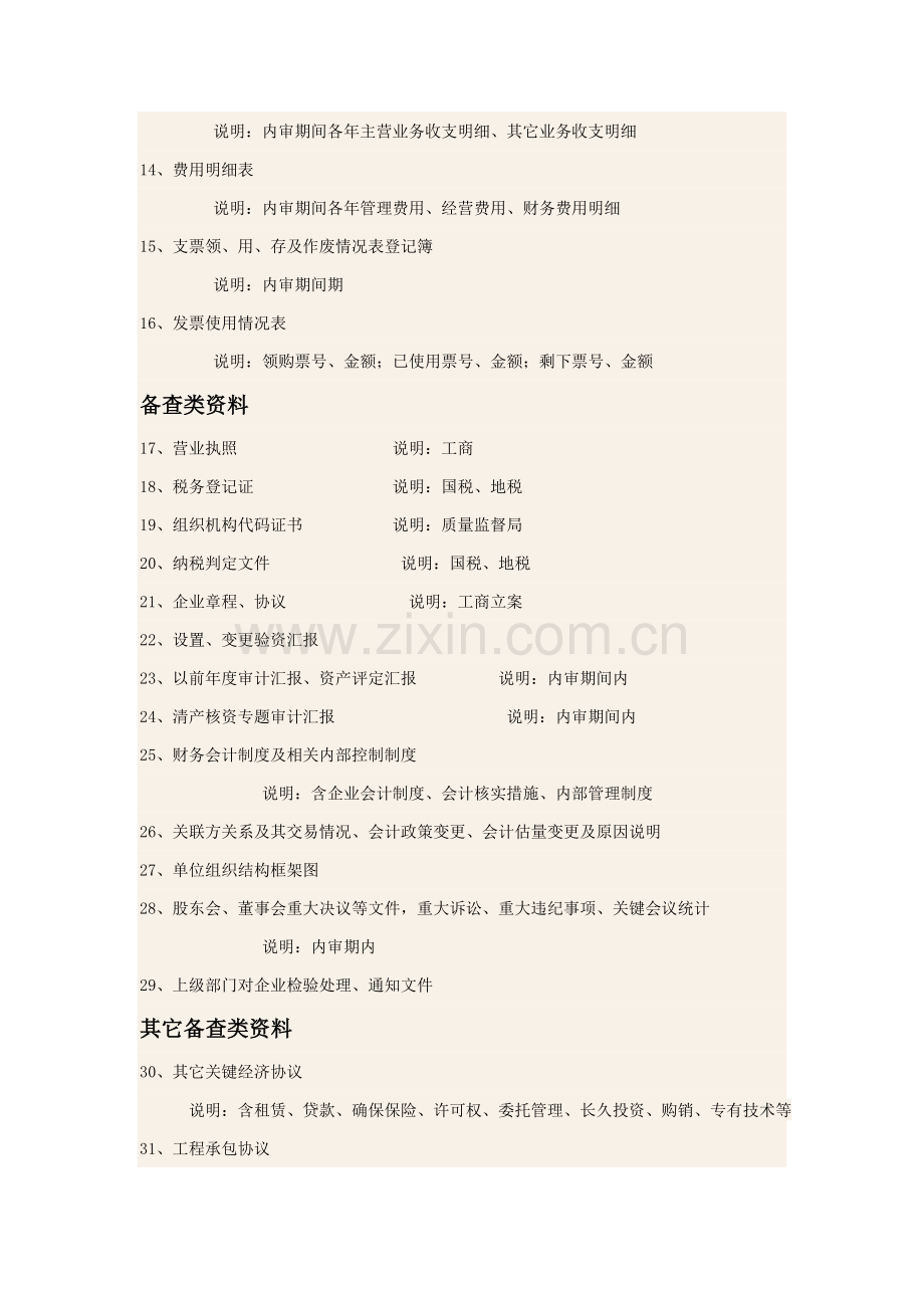 各项审计基础报告需要的资料清单.doc_第2页
