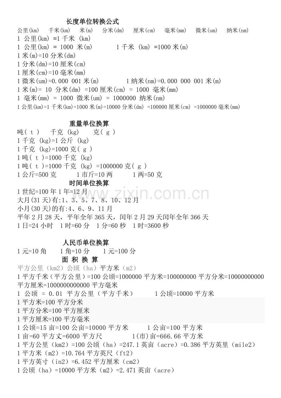 常用公式大全(单位换算表).docx_第1页