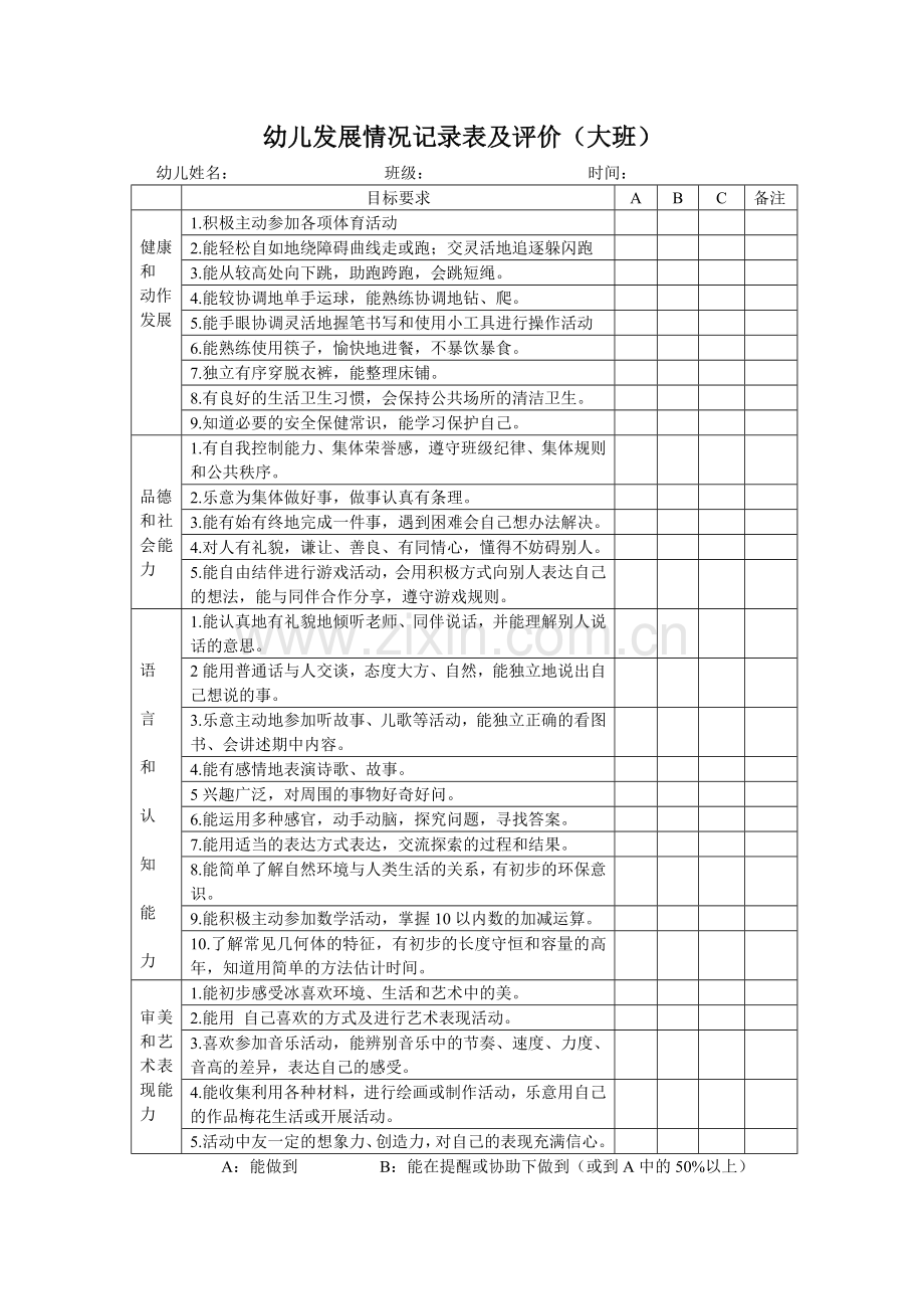 幼儿发展情况记录表及评价.doc_第1页