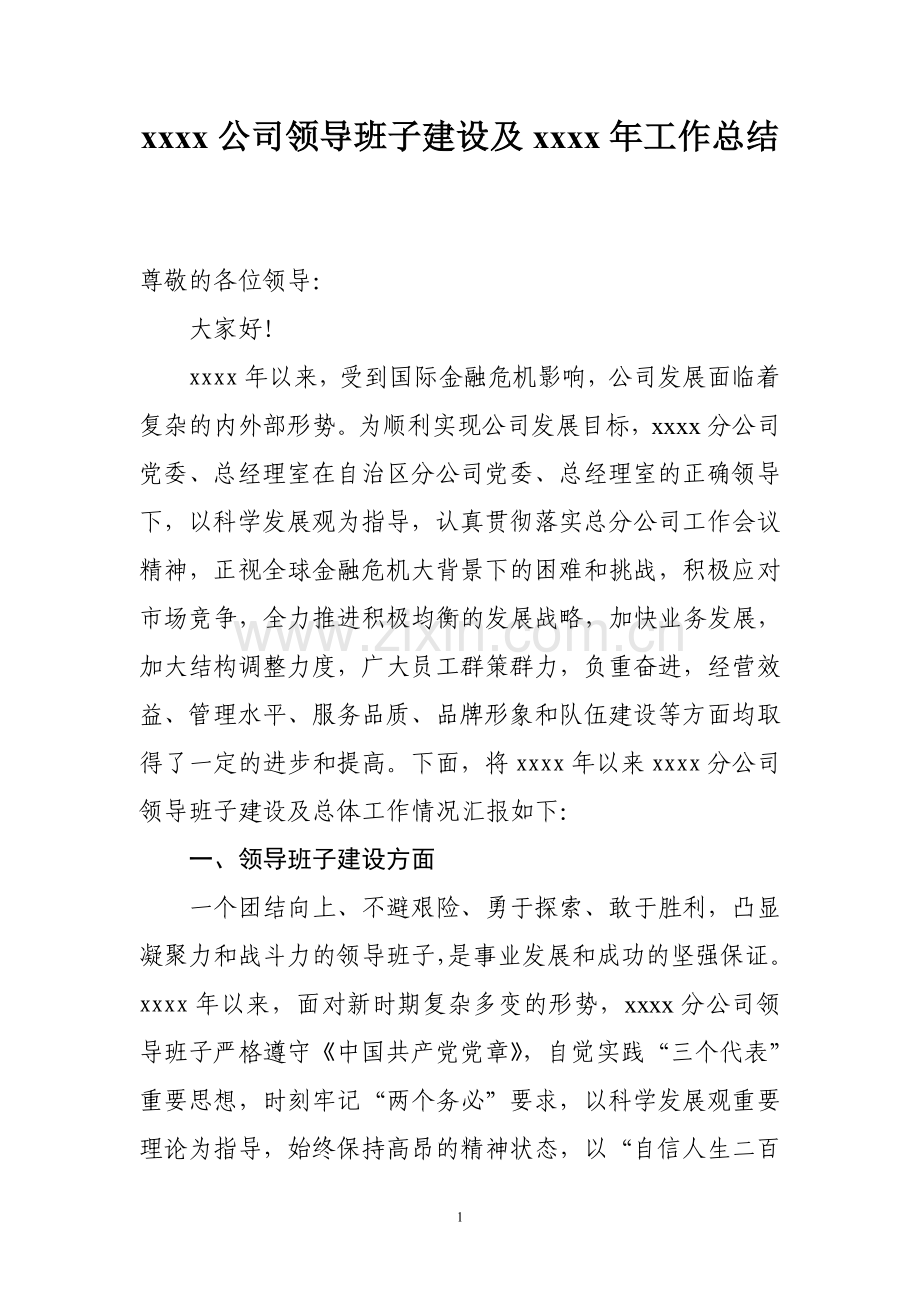 公司领导班子建设及总体工作情况.doc_第1页