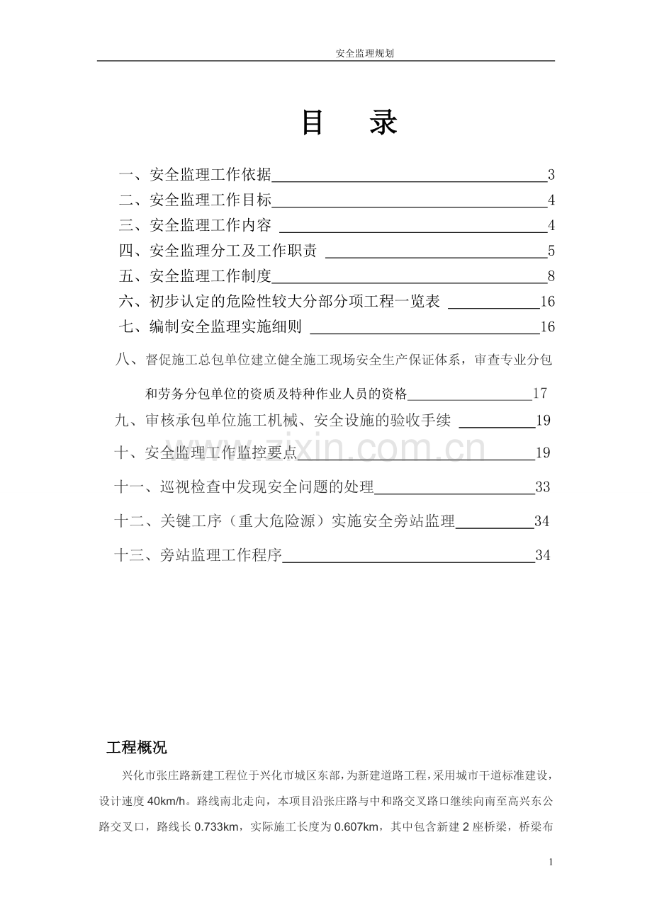 市政道路工程安全监理规划.doc_第1页
