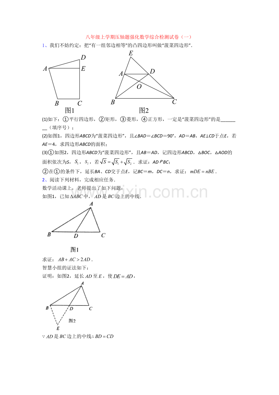 八年级上学期压轴题强化数学综合检测试卷(一).doc_第1页