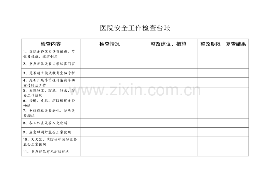 医院安全检查台账.docx_第1页