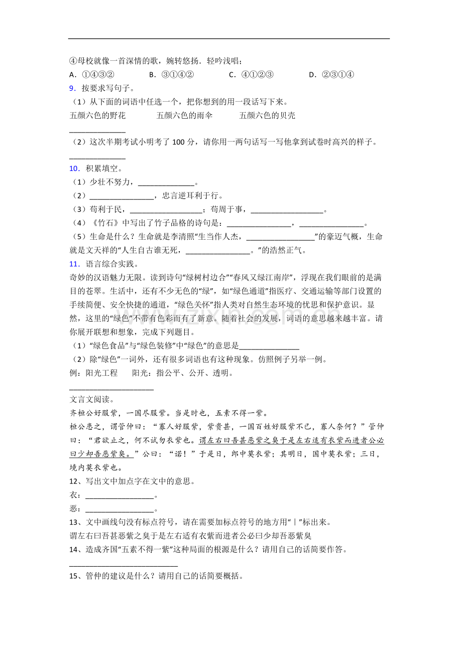 上海市杨浦区打虎山路第一小学语文六年级下册期末复习试卷(含答案).docx_第2页