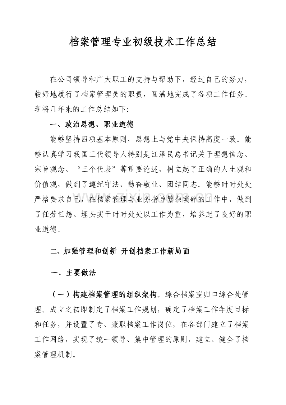 初级档案技术工作总结.doc_第1页