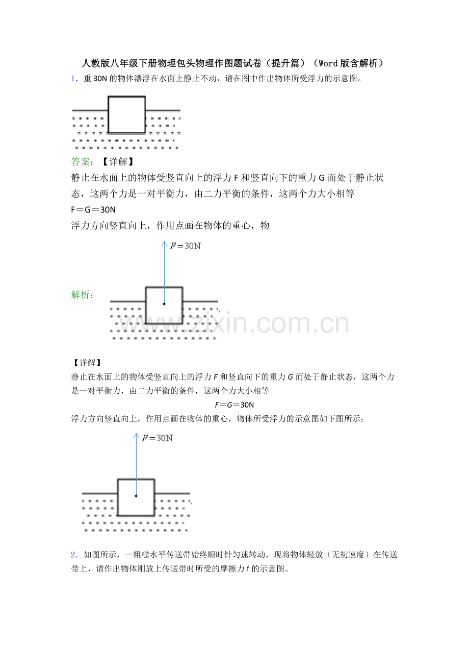 人教版八年级下册物理包头物理作图题试卷(提升篇)(Word版含解析).doc_第1页