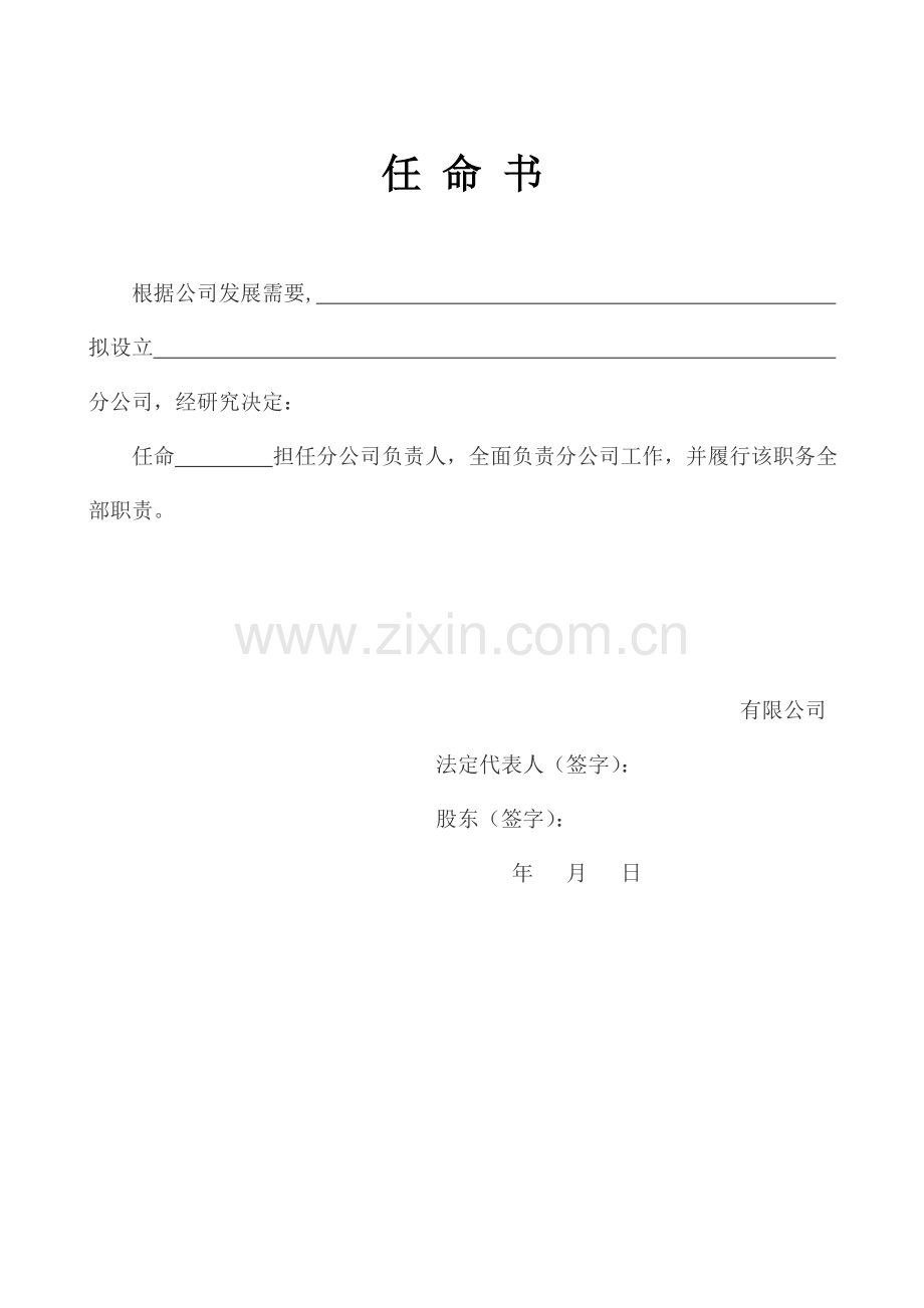 分公司负责人任职文件.doc_第1页