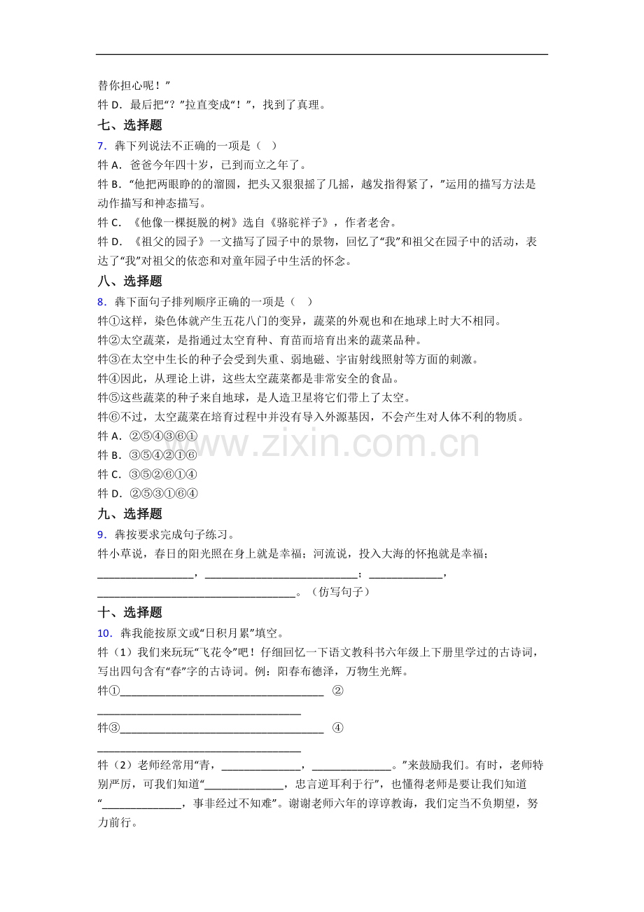 上海民乐学校新初一均衡分班语文试卷含答案.docx_第2页