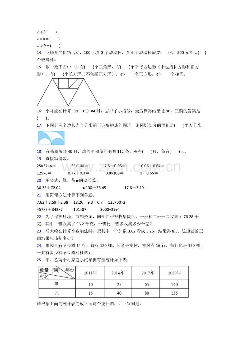 人教小学四年级下册数学期末学业水平试卷及解析.doc_第2页