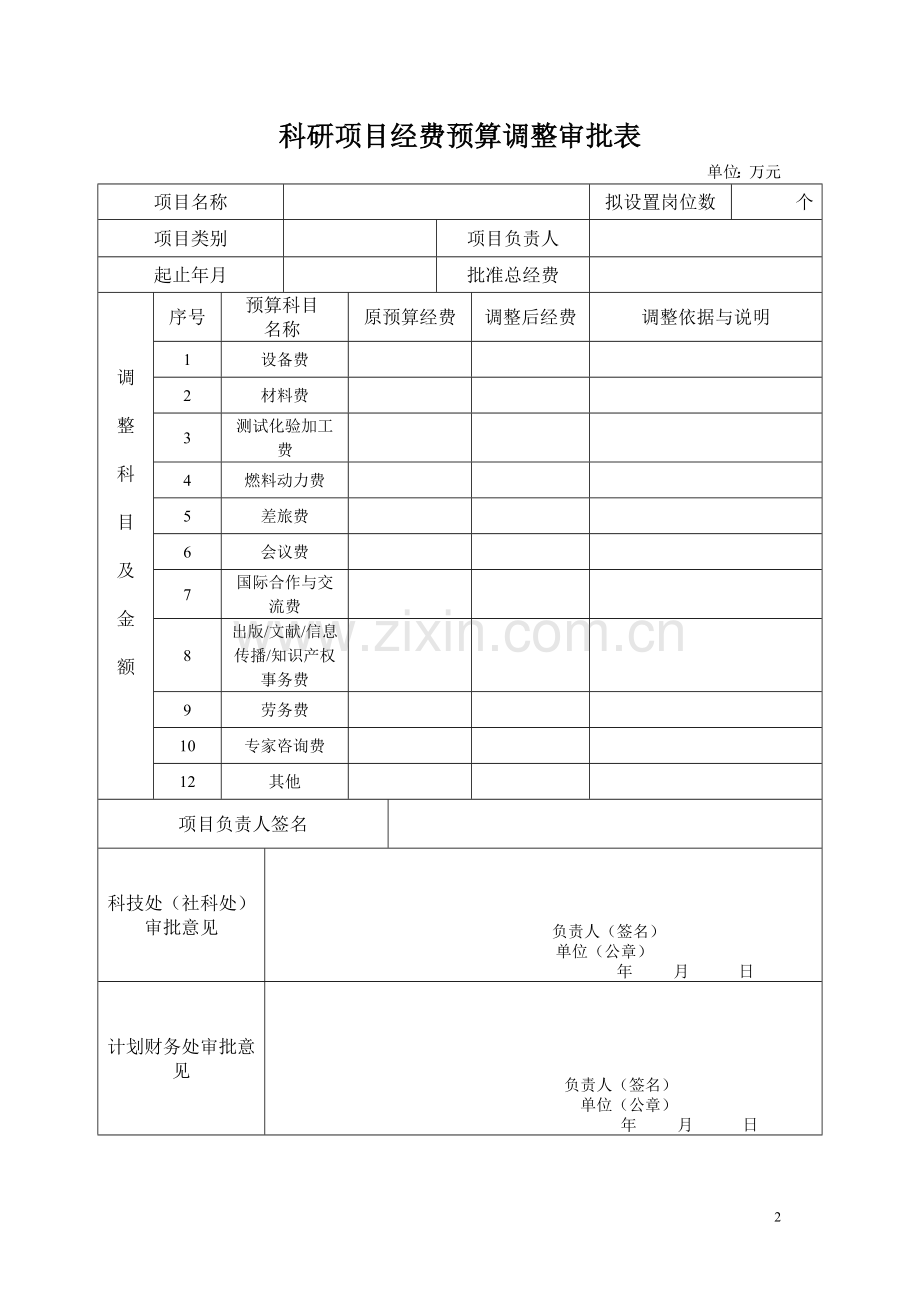 科研项目经费预算调整审批表.doc_第2页