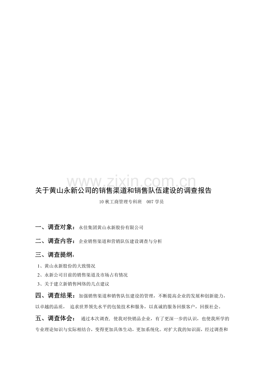 公司销售渠道和销售队伍建设的调查报告.doc_第1页