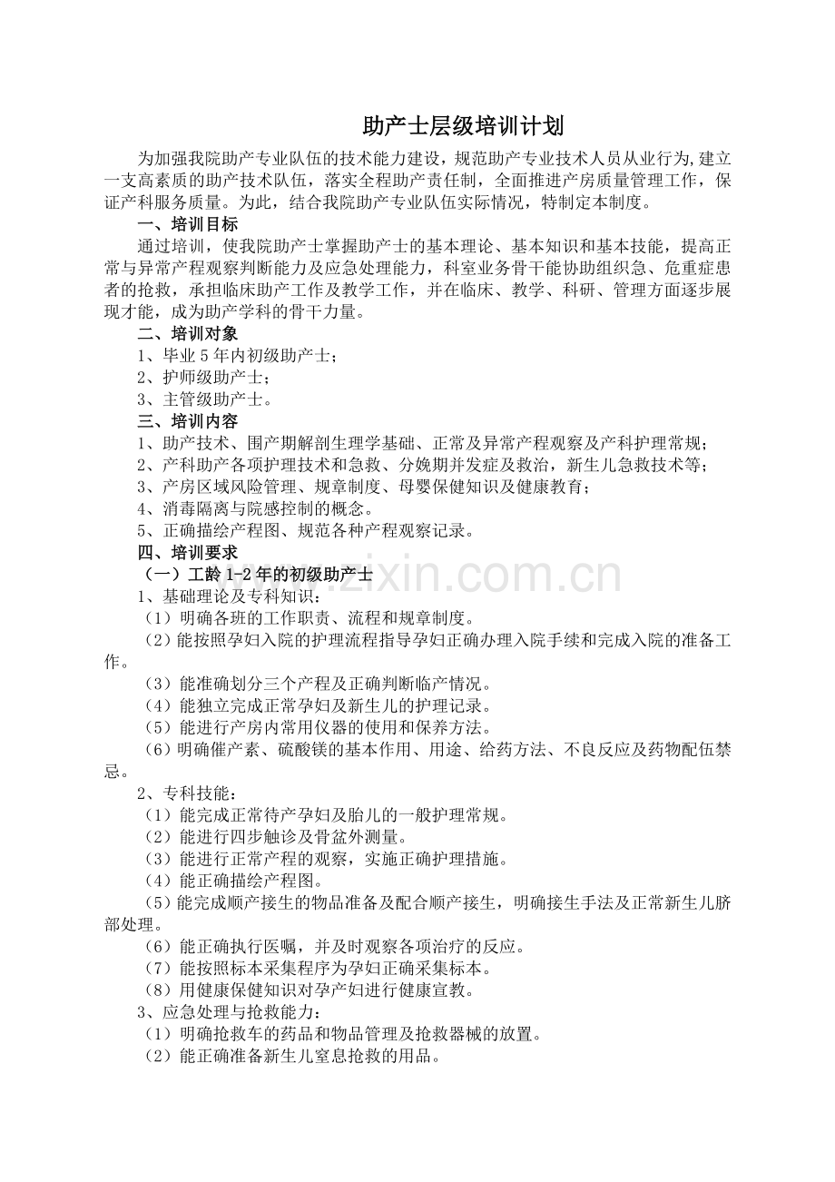 助产士层级培训计划.doc_第1页