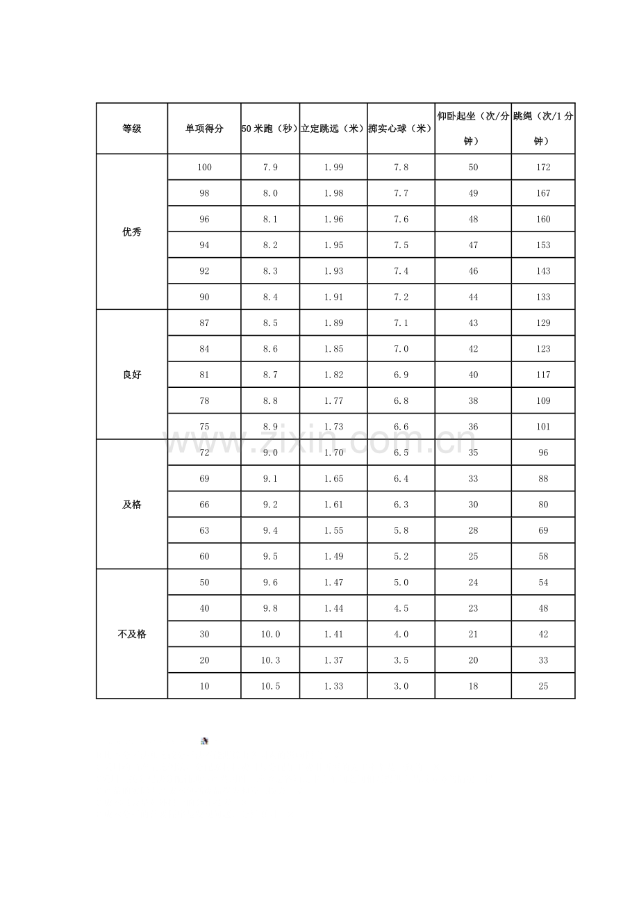 初中生体育考试评分标准.doc_第2页