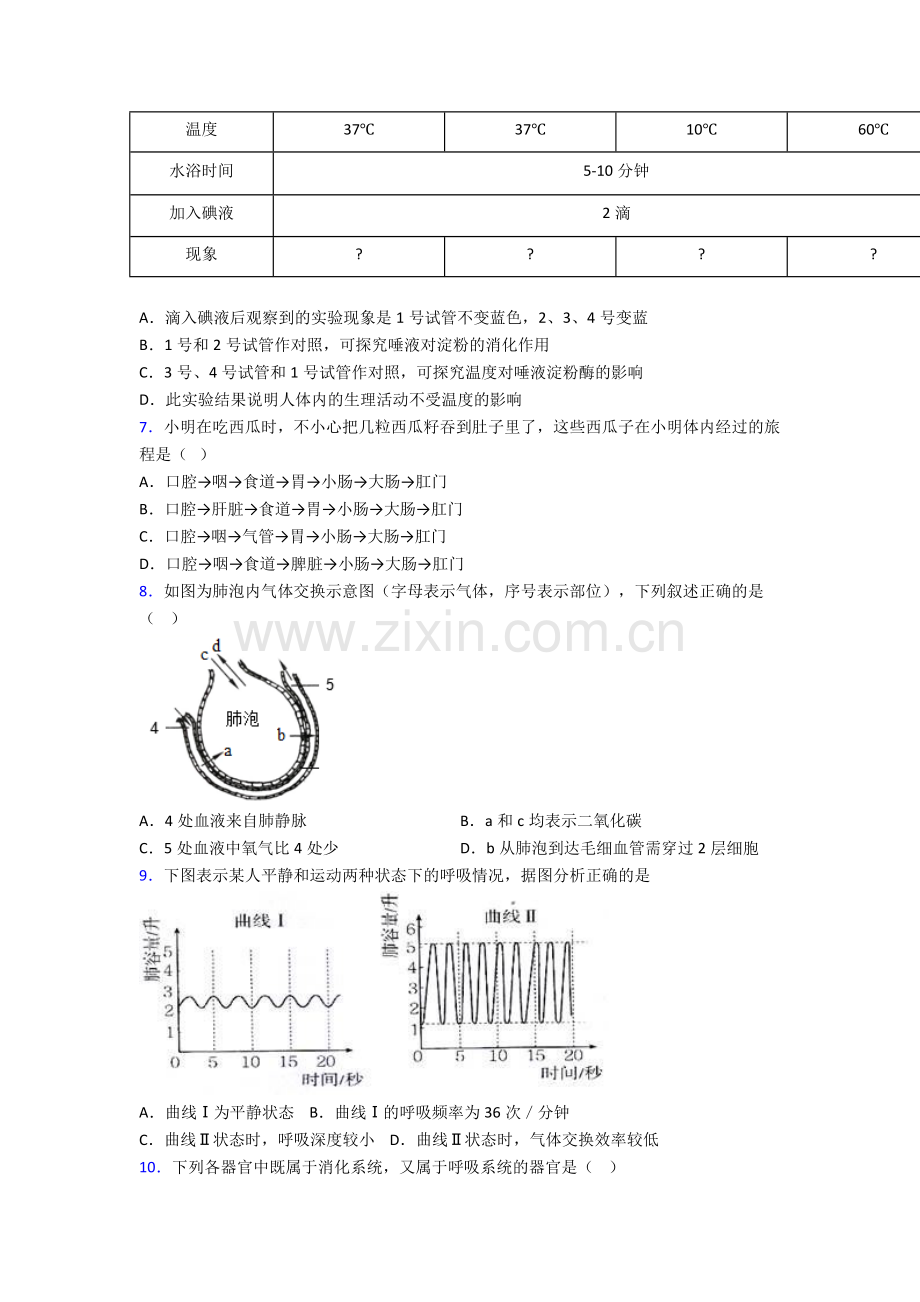 2022年人教版初一下册生物期中综合复习(及答案).doc_第2页