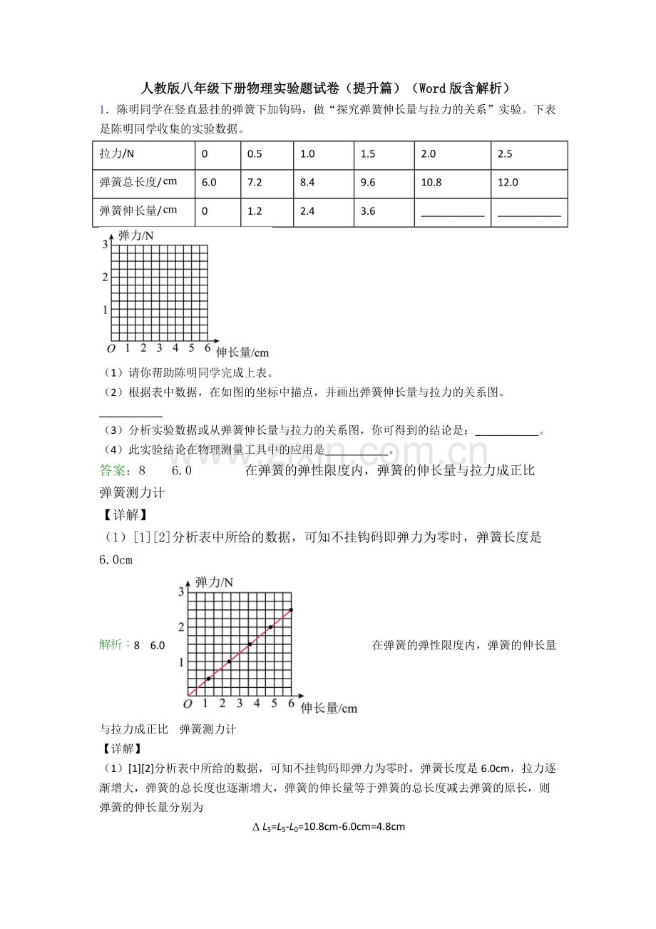 人教版八年级下册物理实验题试卷(提升篇)(Word版含解析).doc_第1页