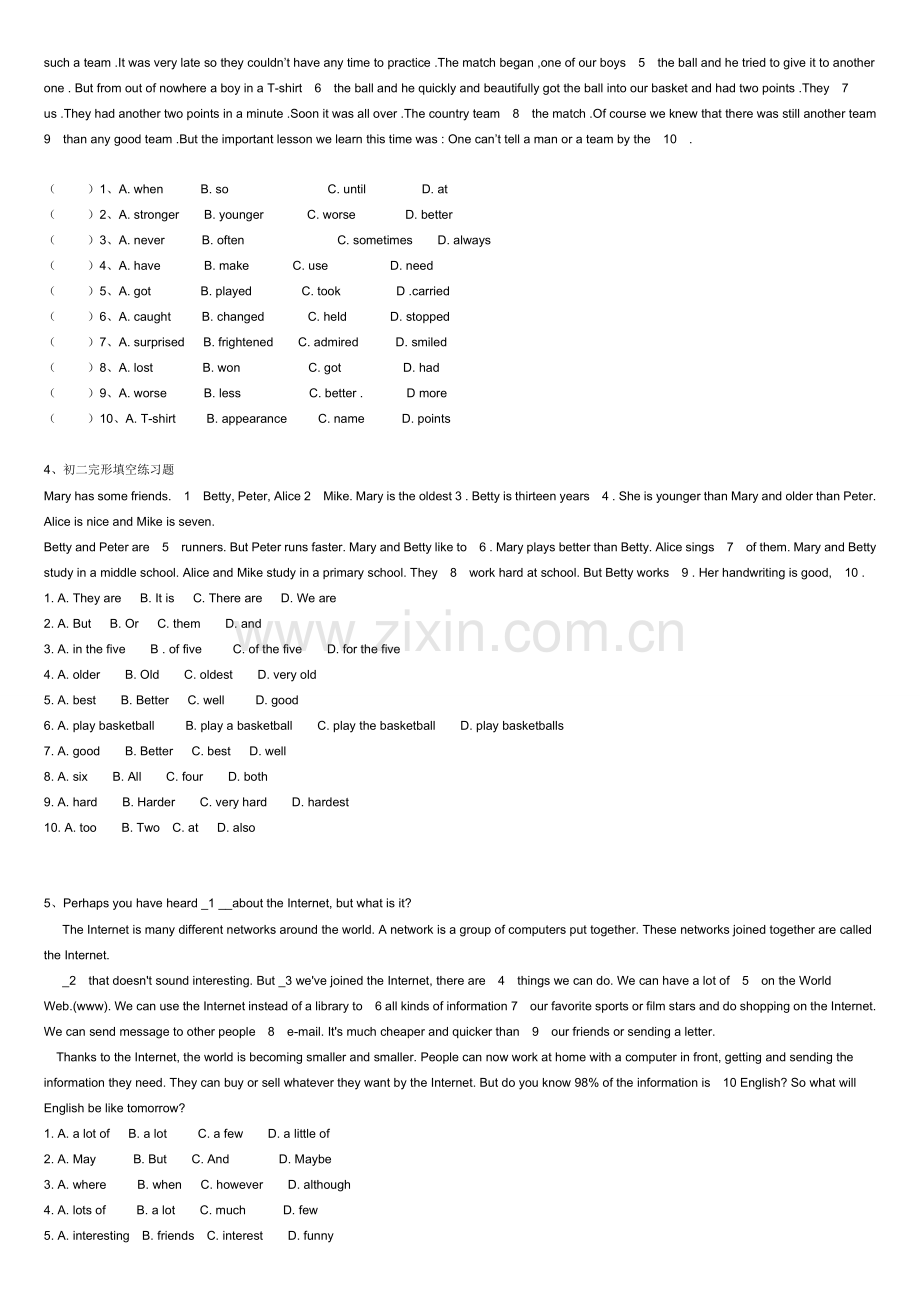 初中英语完形填空练习题(含答案).doc_第2页