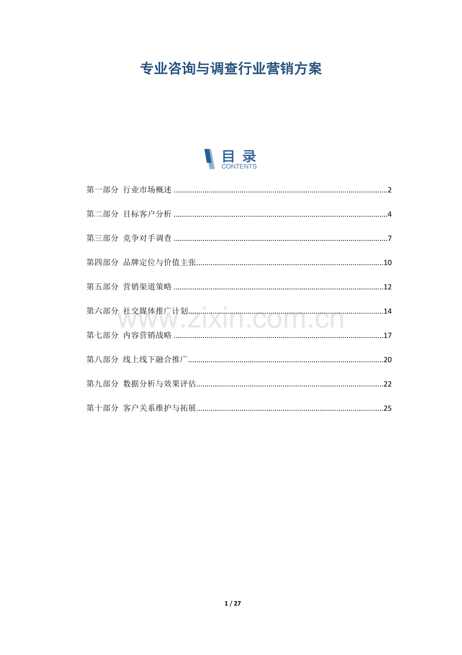 专业咨询与调查行业营销方案.docx_第1页