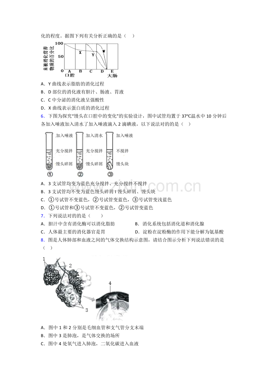人教版中学初一下册生物期末质量检测试卷含答案优秀.doc_第2页