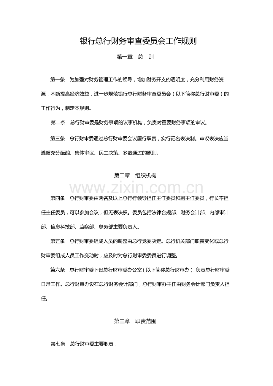 银行总行财务审查委员会工作规则模版.docx_第1页