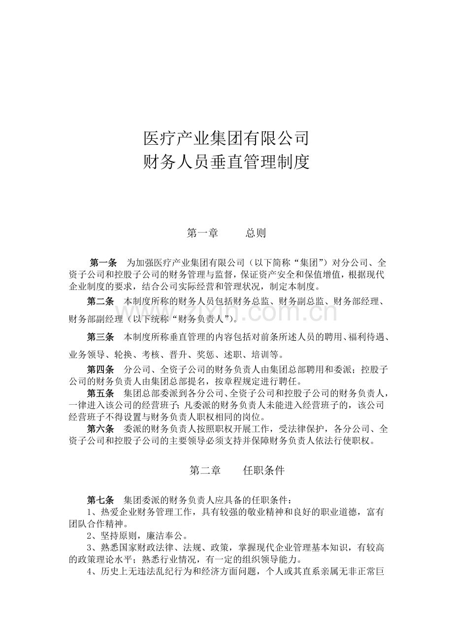 医疗集团财务人员垂直管理制度模版.doc_第1页