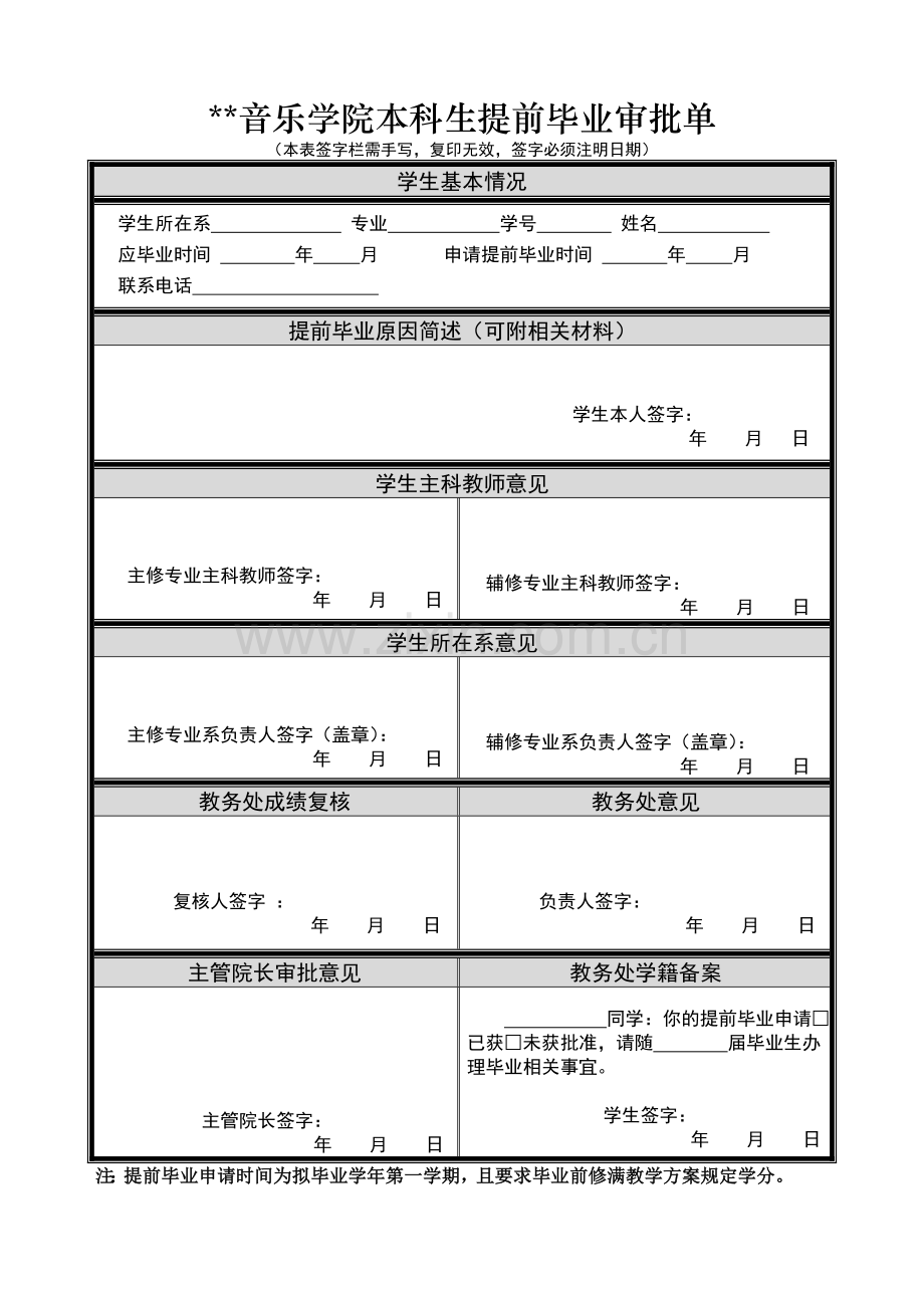 音乐学院本科生提前毕业审批单.doc_第1页
