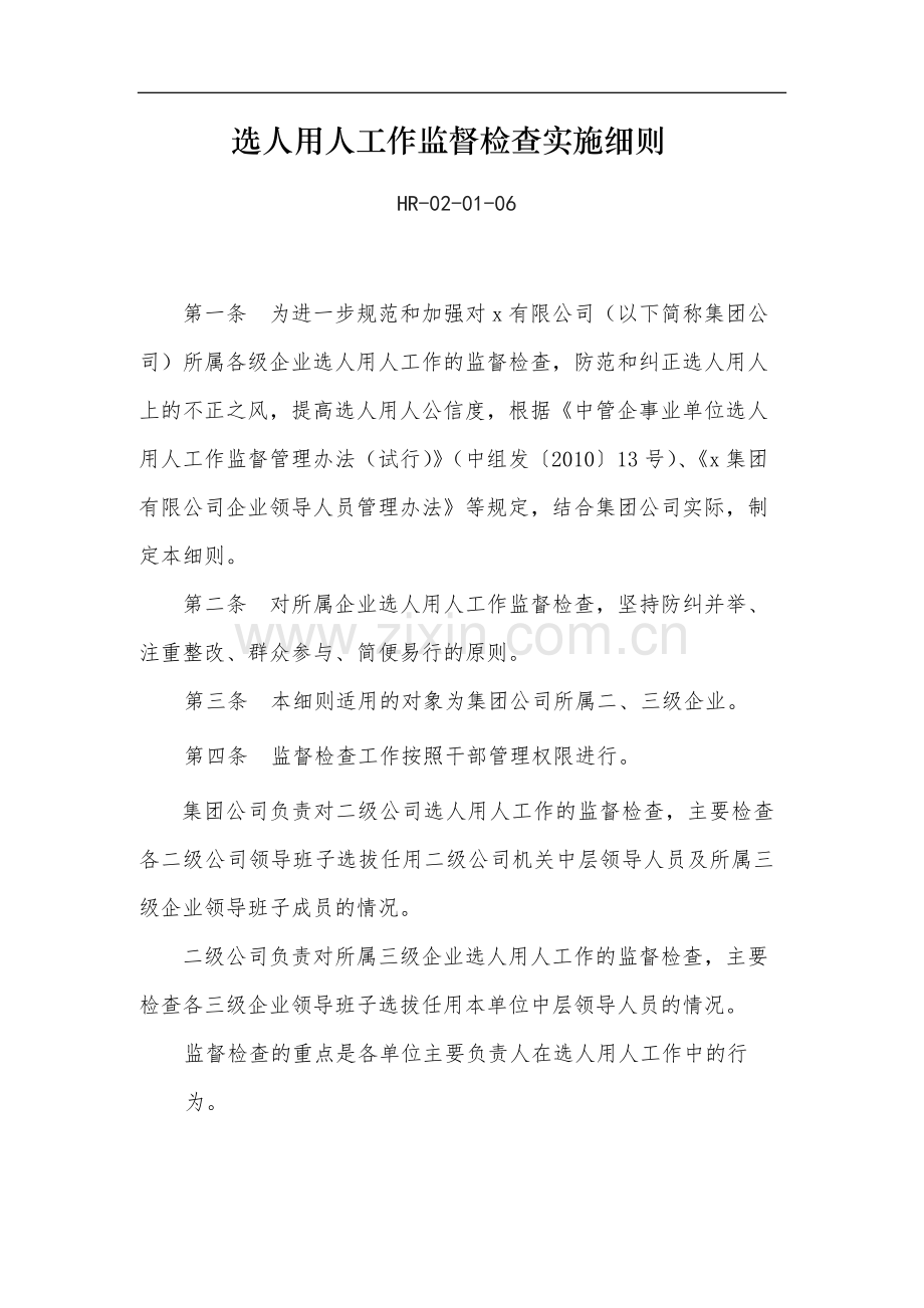 教育集团公司选人用人工作监督检查实施细则-模版.docx_第1页