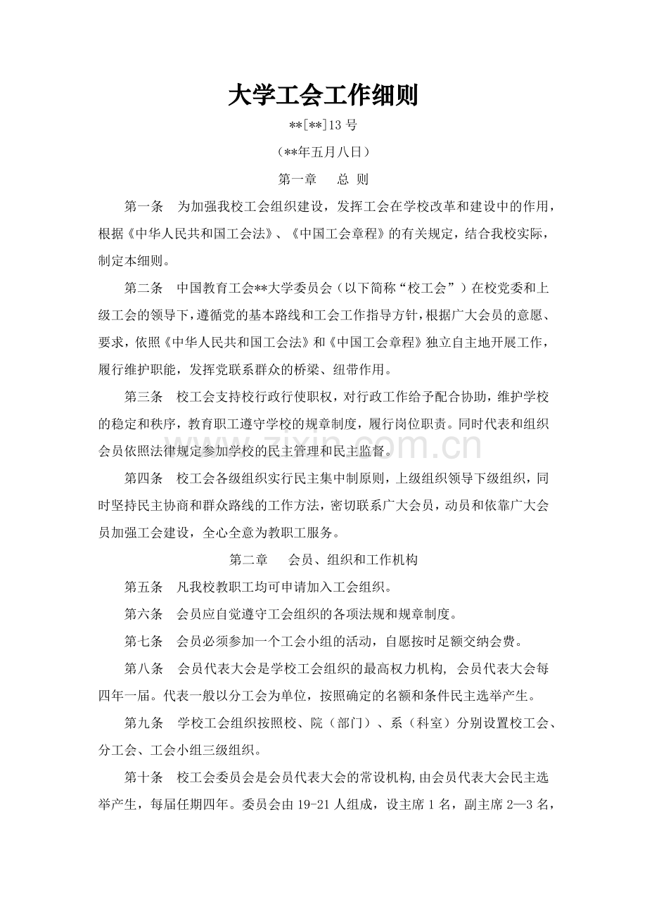 大学工会工作细则模版.docx_第1页
