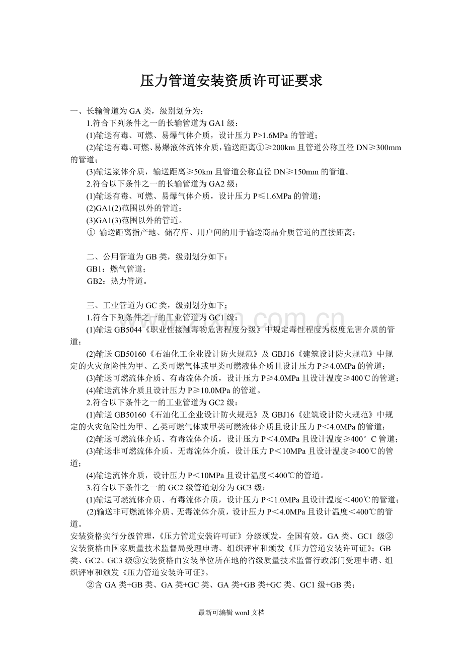 压力管道安装资质许可证要求.doc_第1页