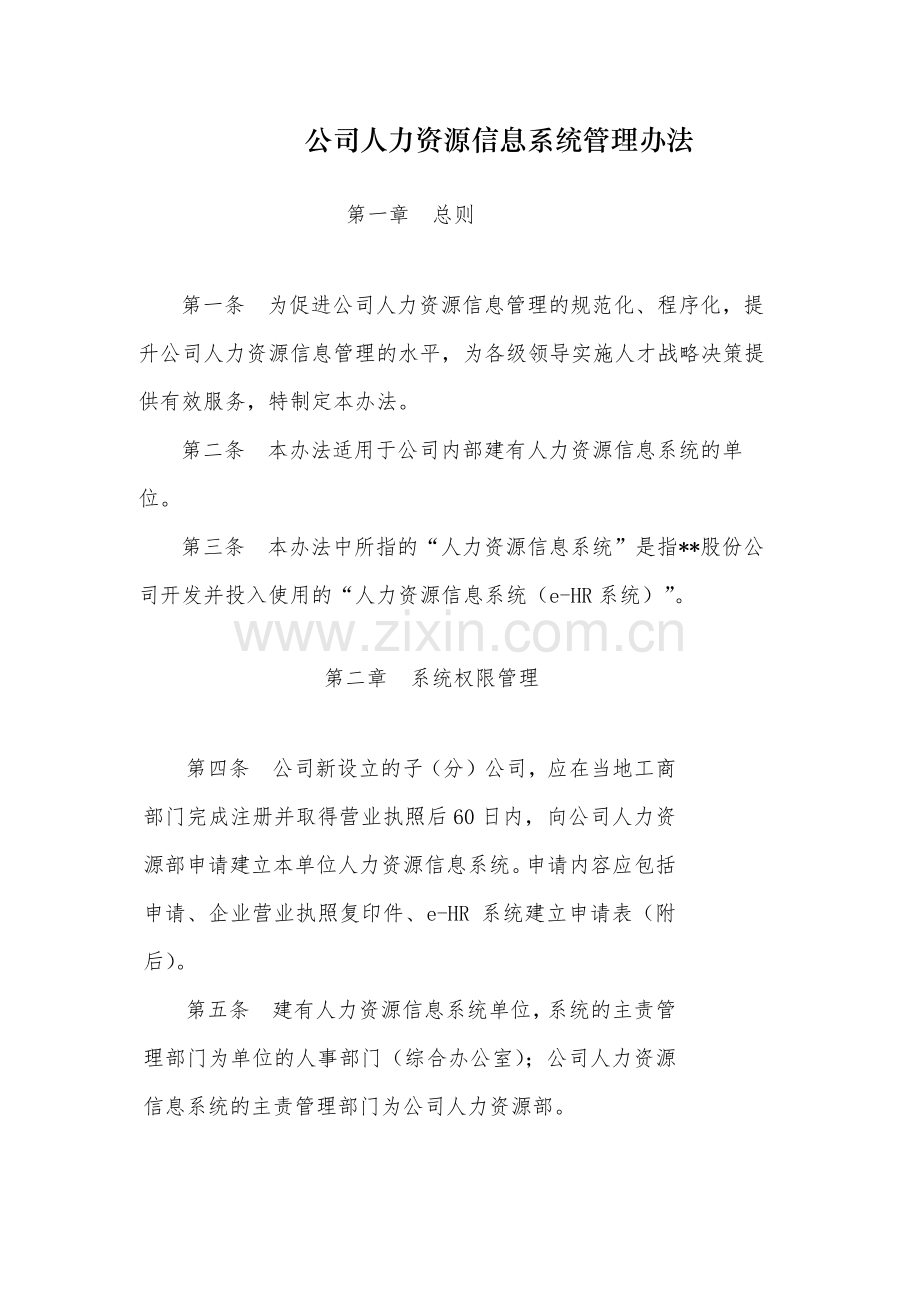 国有公司人力资源信息系统管理办法-模版.docx_第1页