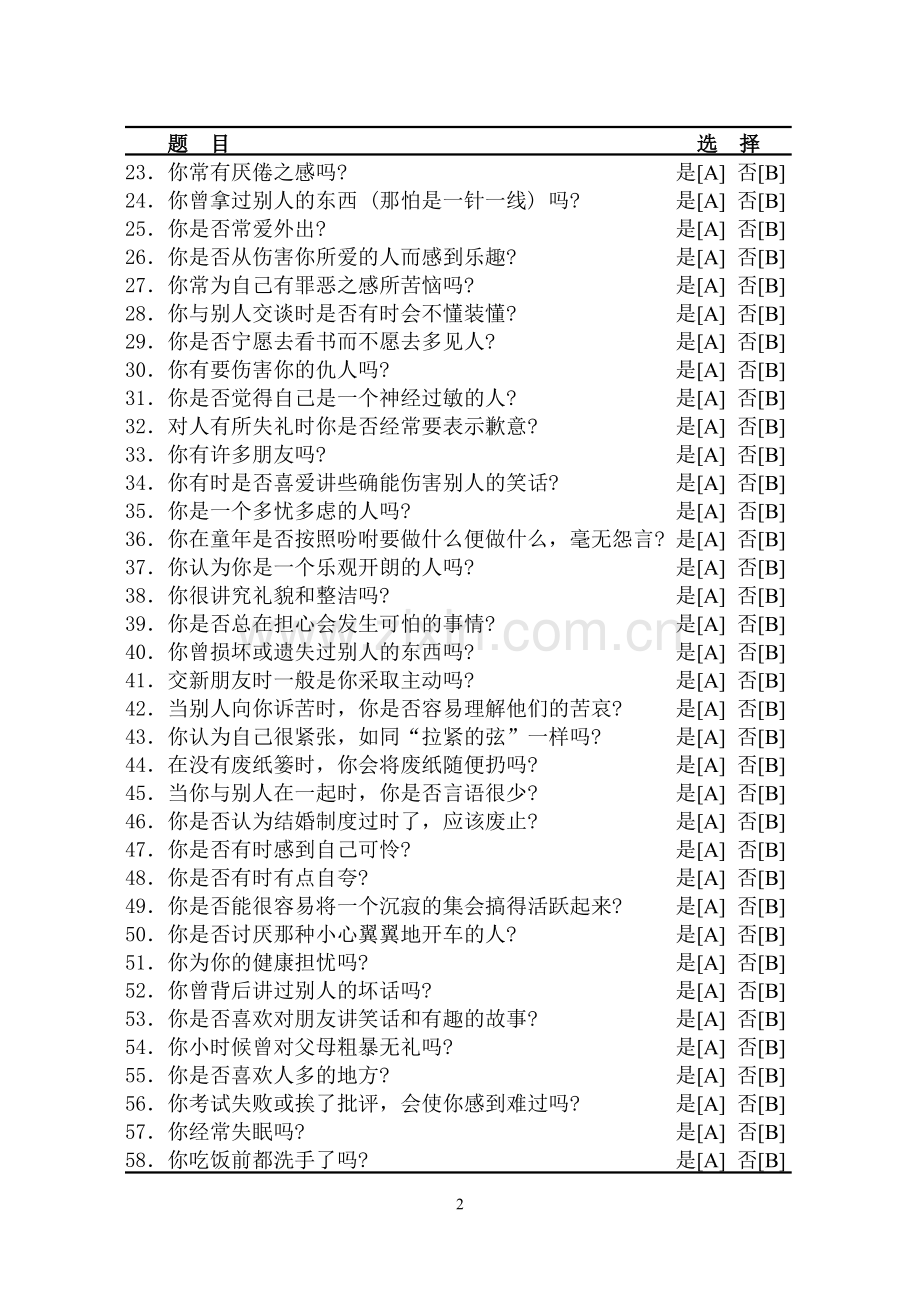 艾森克人格问卷(EPQ)模版.doc_第2页