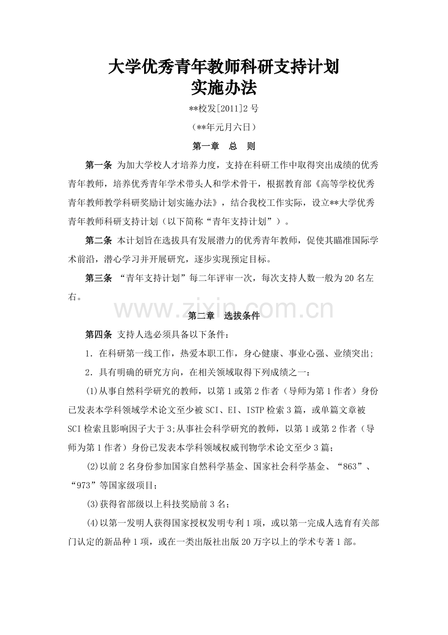 大学优秀青年教师科研支持计划模版.docx_第1页