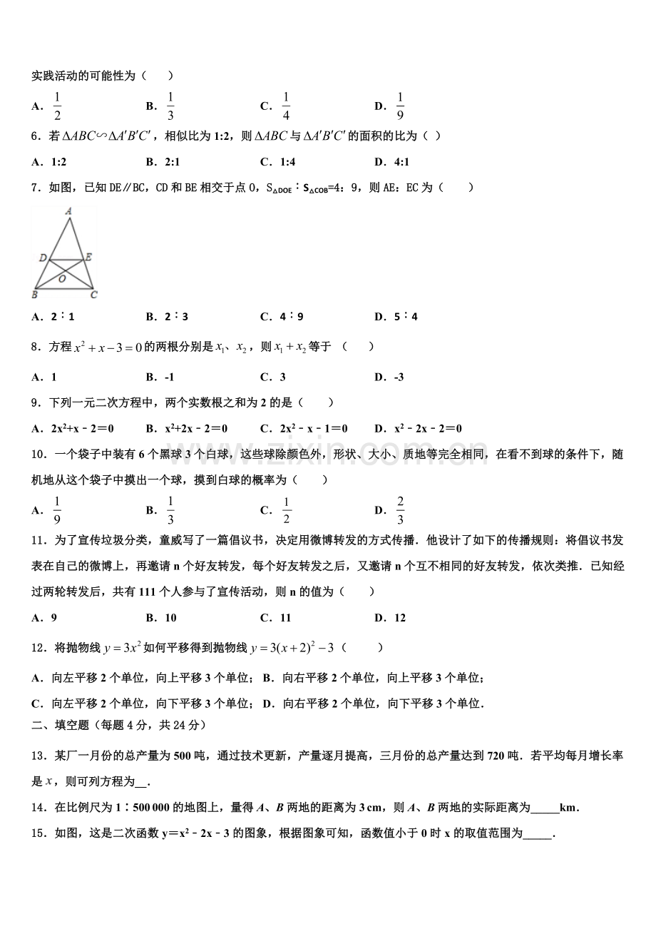 江西省全南县2022年数学九上期末经典模拟试题含解析.doc_第2页