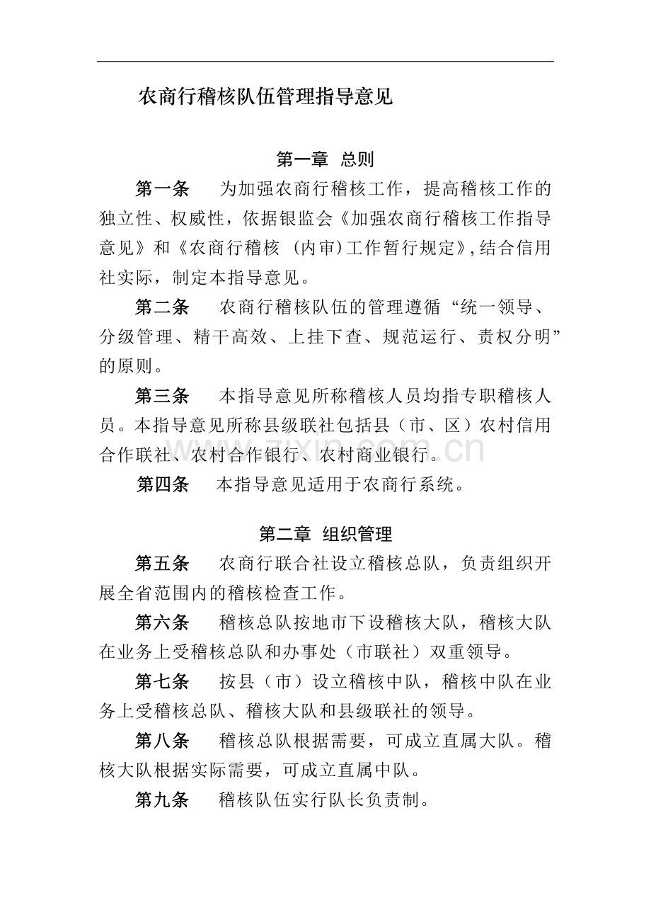 农商行稽核队伍管理指导意见模版.docx_第1页