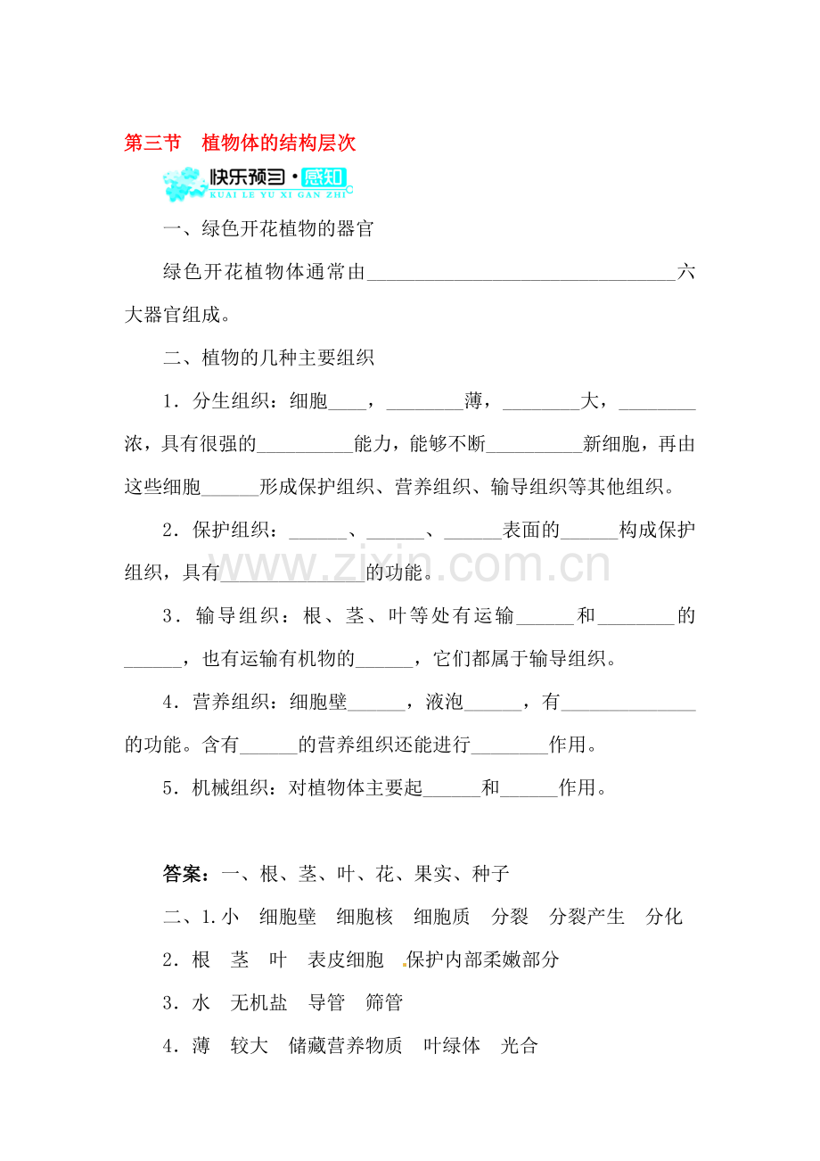 植物体的结构层次练习.doc_第1页