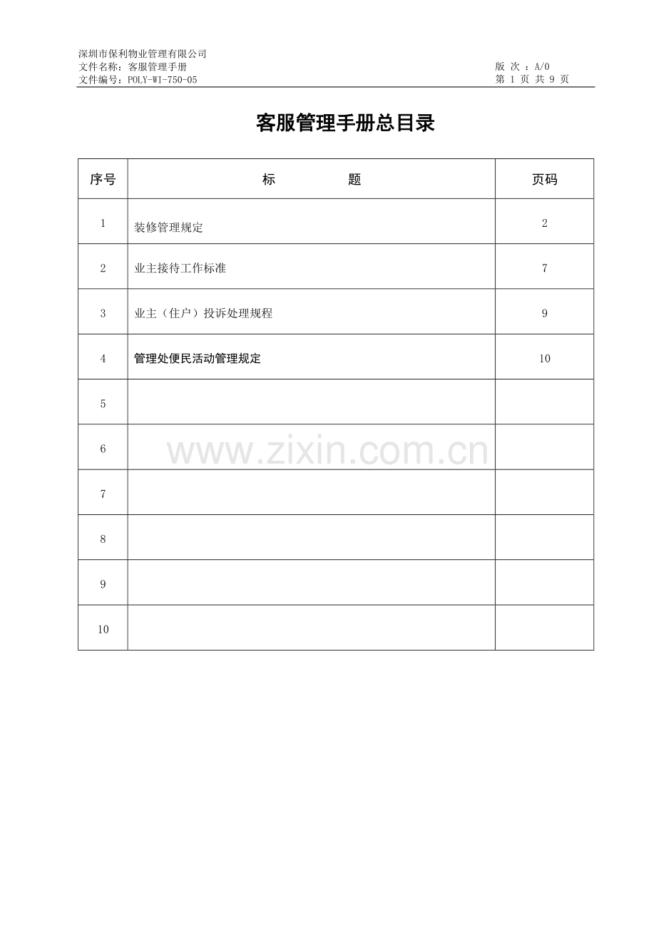 物业管理公司客服管理手册模版.docx_第1页