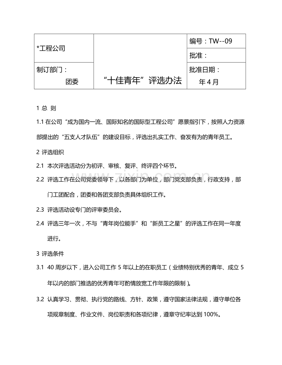 国有企业“十佳青年”评选办法模版.docx_第1页