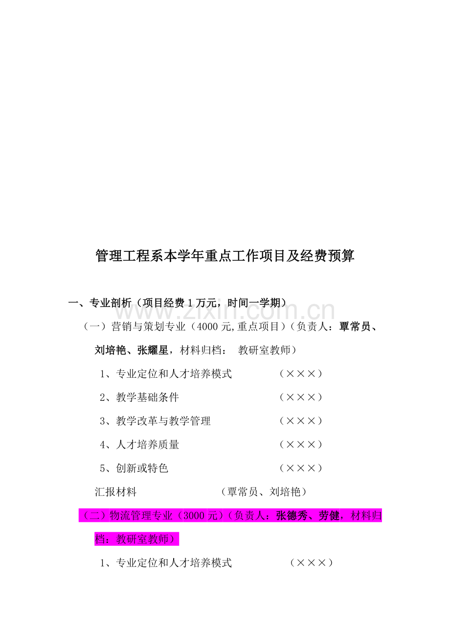 管理工程系本学年重点工作项目及经费预算.doc_第1页