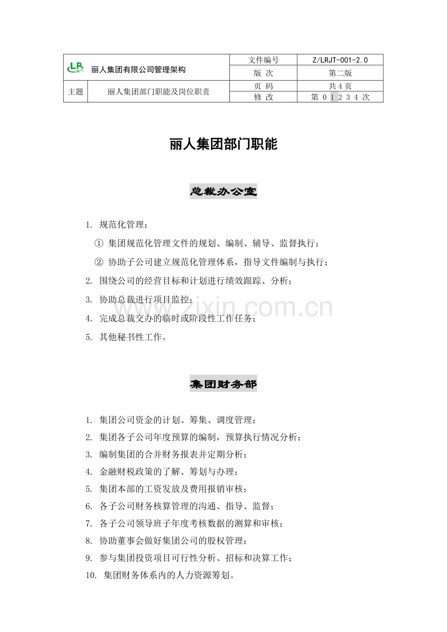 丽人集团部门职能及岗位职责(doc).doc_第1页