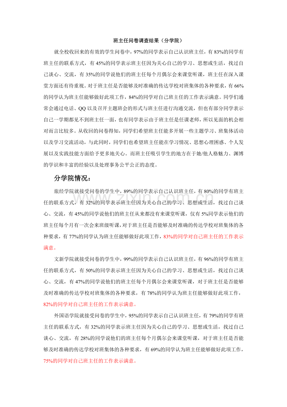 班主任问卷调查结果(分学院).doc_第1页